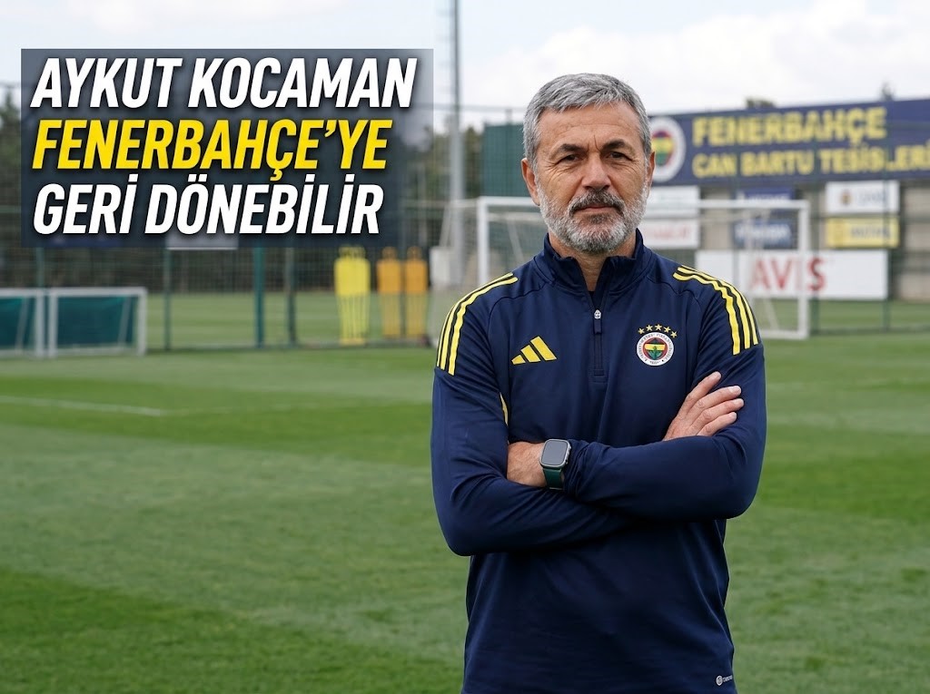 Aykut Kocaman Fenerbahçe Can Bartu Tesisleri antrenman sahasında, Aykut Kocaman Fenerbahçe'ye Geri Dönebilir yazılı görsel