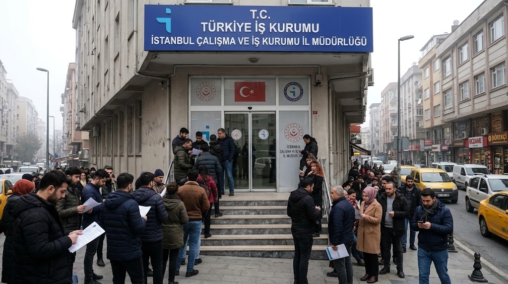 T.C. Türkiye İş Kurumu binası önünde bekleyen vatandaşlar ve işsizlik verileri